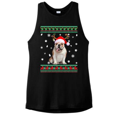 Ugly Sweater Christmas English Bulldog Dog Santa Reindeer Long Sleeve Ladies PosiCharge Tri-Blend Wicking Tank