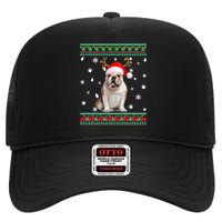 Ugly Sweater Christmas English Bulldog Dog Santa Reindeer Long Sleeve High Crown Mesh Back Trucker Hat