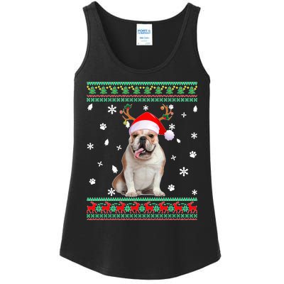 Ugly Sweater Christmas English Bulldog Dog Santa Reindeer Long Sleeve Ladies Essential Tank