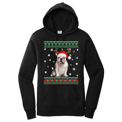 Ugly Sweater Christmas English Bulldog Dog Santa Reindeer Long Sleeve Women's Pullover Hoodie