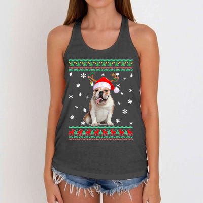 Ugly Sweater Christmas English Bulldog Dog Santa Reindeer Long Sleeve Women's Knotted Racerback Tank