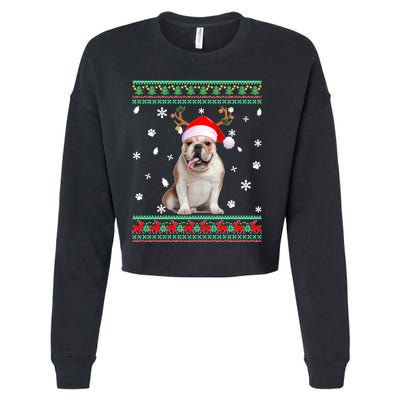 Ugly Sweater Christmas English Bulldog Dog Santa Reindeer Long Sleeve Cropped Pullover Crew