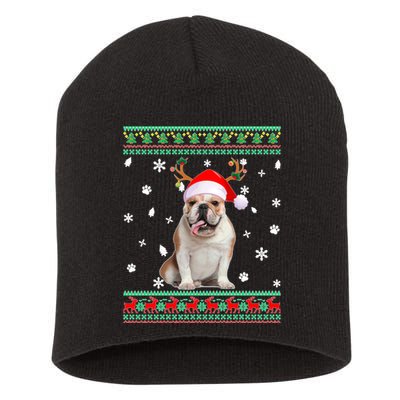 Ugly Sweater Christmas English Bulldog Dog Santa Reindeer Long Sleeve Short Acrylic Beanie