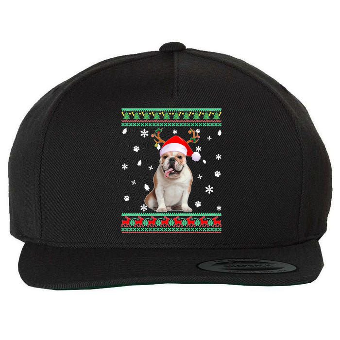 Ugly Sweater Christmas English Bulldog Dog Santa Reindeer Long Sleeve Wool Snapback Cap