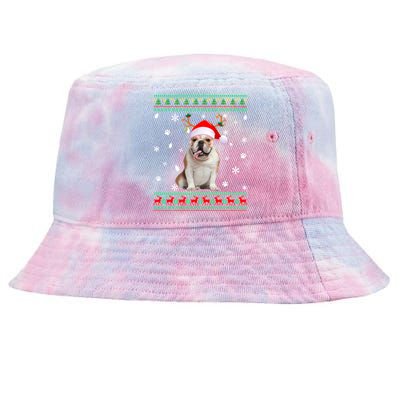 Ugly Sweater Christmas English Bulldog Dog Santa Reindeer Long Sleeve Tie-Dyed Bucket Hat