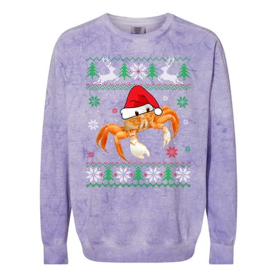 Ugly Sweater Christmas Crab Lover Santa Hat Animals Funny Gift Colorblast Crewneck Sweatshirt