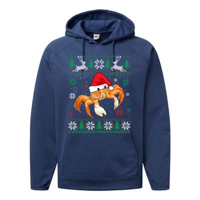 Ugly Sweater Christmas Crab Lover Santa Hat Animals Funny Gift Performance Fleece Hoodie