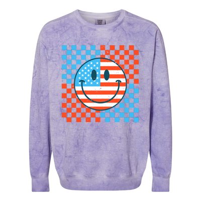 Usa Smiley Checkerboard Colorblast Crewneck Sweatshirt