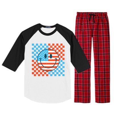 Usa Smiley Checkerboard Raglan Sleeve Pajama Set