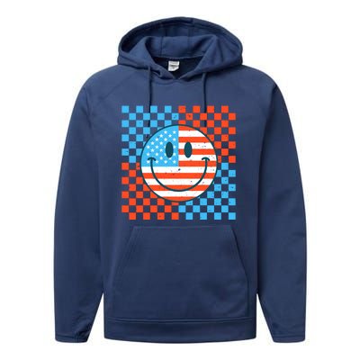 Usa Smiley Checkerboard Performance Fleece Hoodie