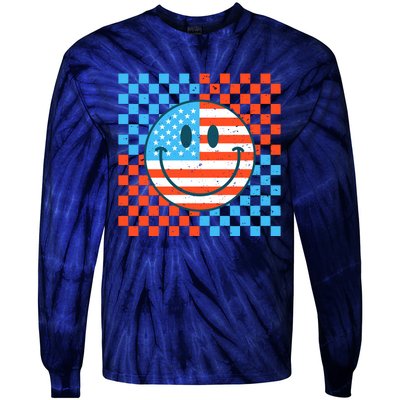 Usa Smiley Checkerboard Tie-Dye Long Sleeve Shirt