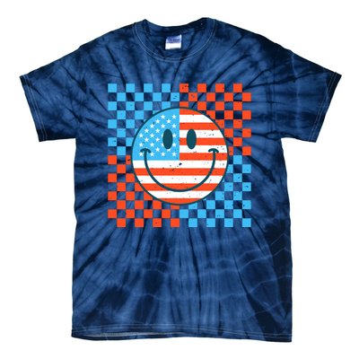 Usa Smiley Checkerboard Tie-Dye T-Shirt