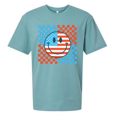 Usa Smiley Checkerboard Sueded Cloud Jersey T-Shirt