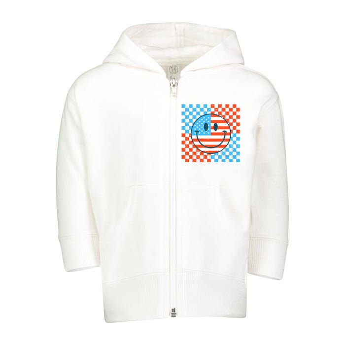 Usa Smiley Checkerboard Toddler Zip Fleece Hoodie