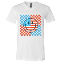 Usa Smiley Checkerboard V-Neck T-Shirt