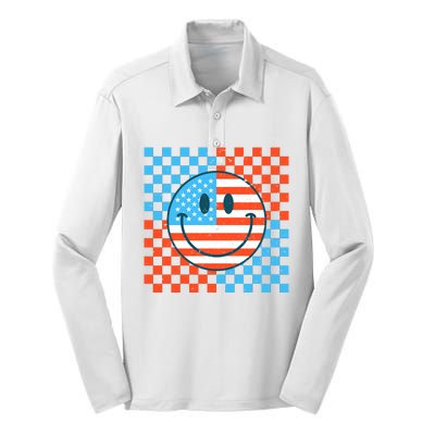 Usa Smiley Checkerboard Silk Touch Performance Long Sleeve Polo