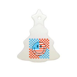 Usa Smiley Checkerboard Ceramic Tree Ornament