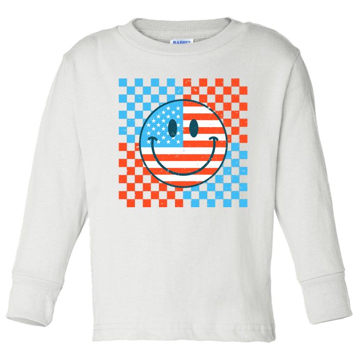 Usa Smiley Checkerboard Toddler Long Sleeve Shirt