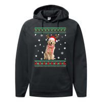 Ugly Sweater Christmas Golden Retriever Dog Santa Reindeer Performance Fleece Hoodie