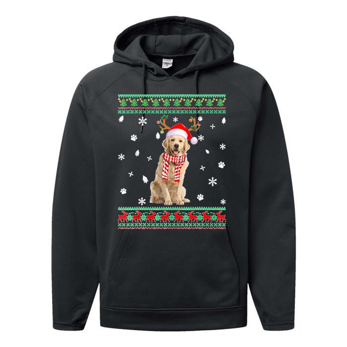 Ugly Sweater Christmas Golden Retriever Dog Santa Reindeer Performance Fleece Hoodie