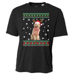 Ugly Sweater Christmas Golden Retriever Dog Santa Reindeer Cooling Performance Crew T-Shirt