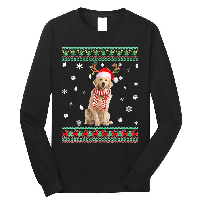 Ugly Sweater Christmas Golden Retriever Dog Santa Reindeer Long Sleeve Shirt