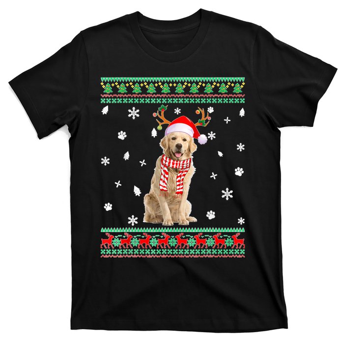 Ugly Sweater Christmas Golden Retriever Dog Santa Reindeer T-Shirt