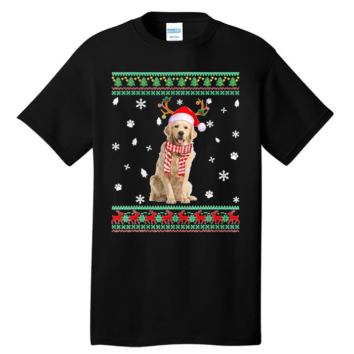 Ugly Sweater Christmas Golden Retriever Dog Santa Reindeer Tall T-Shirt