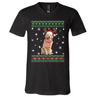 Ugly Sweater Christmas Golden Retriever Dog Santa Reindeer V-Neck T-Shirt