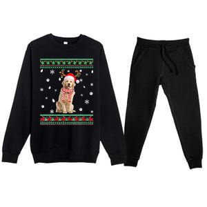 Ugly Sweater Christmas Golden Retriever Dog Santa Reindeer Premium Crewneck Sweatsuit Set