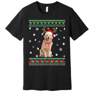 Ugly Sweater Christmas Golden Retriever Dog Santa Reindeer Premium T-Shirt