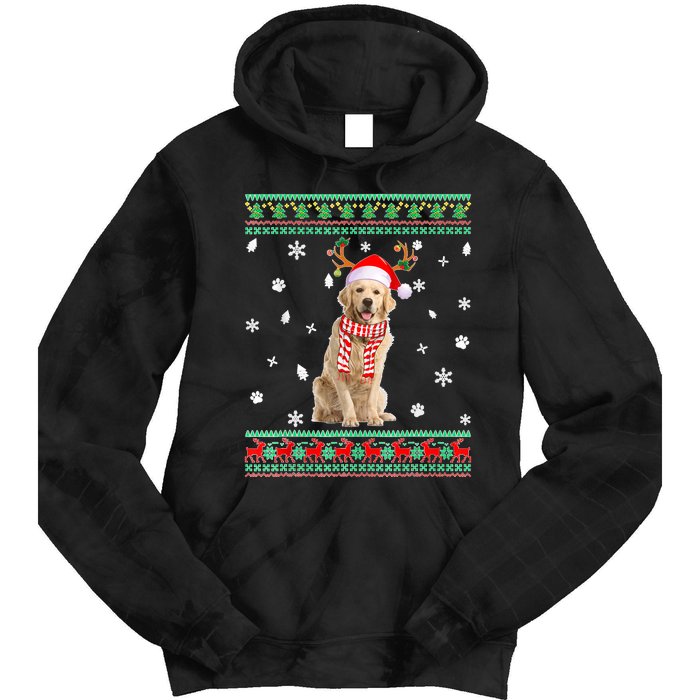 Ugly Sweater Christmas Golden Retriever Dog Santa Reindeer Tie Dye Hoodie