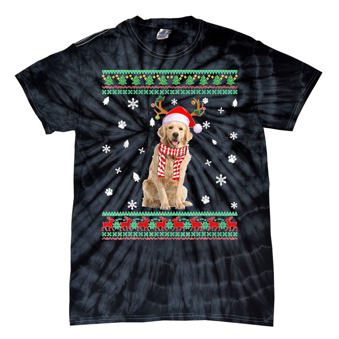 Ugly Sweater Christmas Golden Retriever Dog Santa Reindeer Tie-Dye T-Shirt