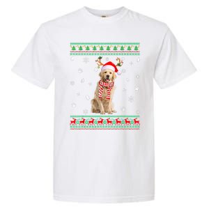 Ugly Sweater Christmas Golden Retriever Dog Santa Reindeer Garment-Dyed Heavyweight T-Shirt