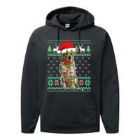 Ugly Sweater Christmas Lights Australian Cattle Dog Puppy Long Sleeve Performance Fleece Hoodie