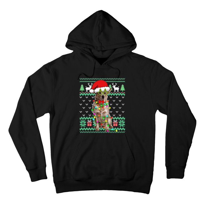 Ugly Sweater Christmas Lights Australian Cattle Dog Puppy Long Sleeve Hoodie