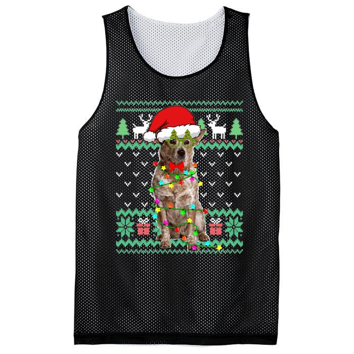 Ugly Sweater Christmas Lights Australian Cattle Dog Puppy Long Sleeve Mesh Reversible Basketball Jersey Tank