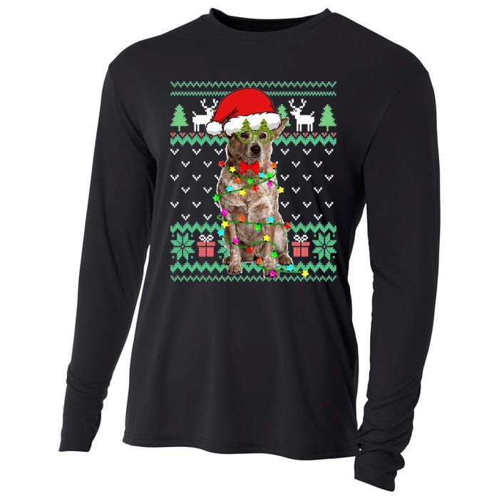 Ugly Sweater Christmas Lights Australian Cattle Dog Puppy Long Sleeve Cooling Performance Long Sleeve Crew