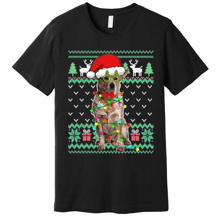 Ugly Sweater Christmas Lights Australian Cattle Dog Puppy Long Sleeve Premium T-Shirt