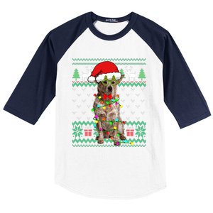 Ugly Sweater Christmas Lights Australian Cattle Dog Puppy Long Sleeve Baseball Sleeve Shirt