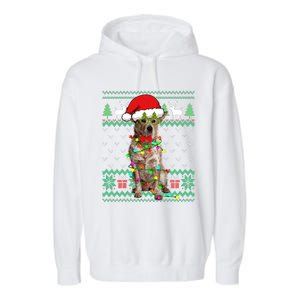 Ugly Sweater Christmas Lights Australian Cattle Dog Puppy Long Sleeve Garment-Dyed Fleece Hoodie