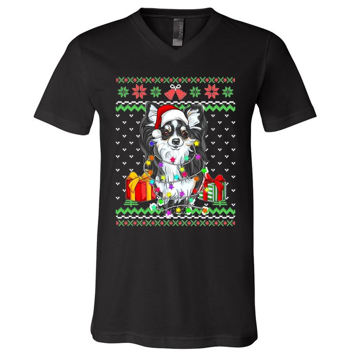 Ugly Sweater Christmas Lights Chihuahua Dog Puppy Lover V-Neck T-Shirt