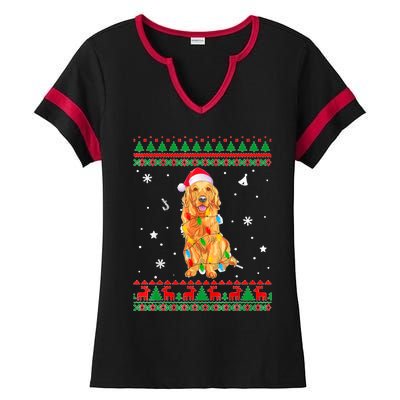 Ugly Sweater Christmas Lights Golden Retriever Dog Lover Ladies Halftime Notch Neck Tee