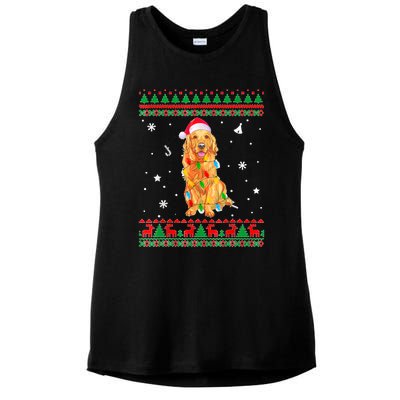 Ugly Sweater Christmas Lights Golden Retriever Dog Lover Ladies PosiCharge Tri-Blend Wicking Tank