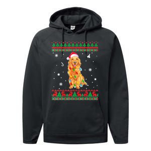 Ugly Sweater Christmas Lights Golden Retriever Dog Lover Performance Fleece Hoodie