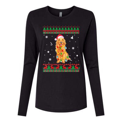 Ugly Sweater Christmas Lights Golden Retriever Dog Lover Womens Cotton Relaxed Long Sleeve T-Shirt