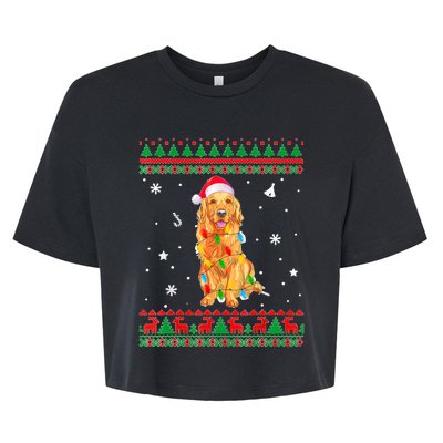 Ugly Sweater Christmas Lights Golden Retriever Dog Lover Bella+Canvas Jersey Crop Tee