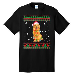 Ugly Sweater Christmas Lights Golden Retriever Dog Lover Tall T-Shirt