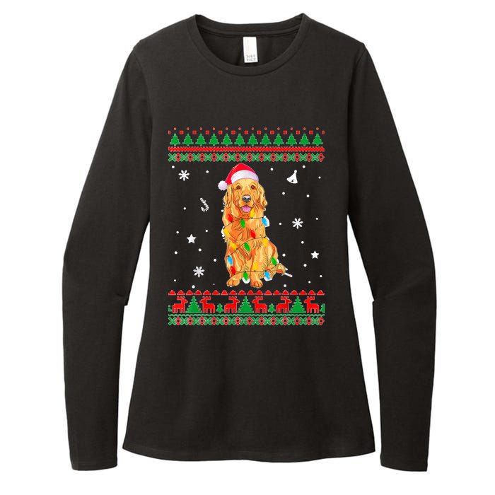 Ugly Sweater Christmas Lights Golden Retriever Dog Lover Womens CVC Long Sleeve Shirt