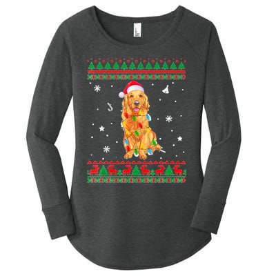 Ugly Sweater Christmas Lights Golden Retriever Dog Lover Women's Perfect Tri Tunic Long Sleeve Shirt